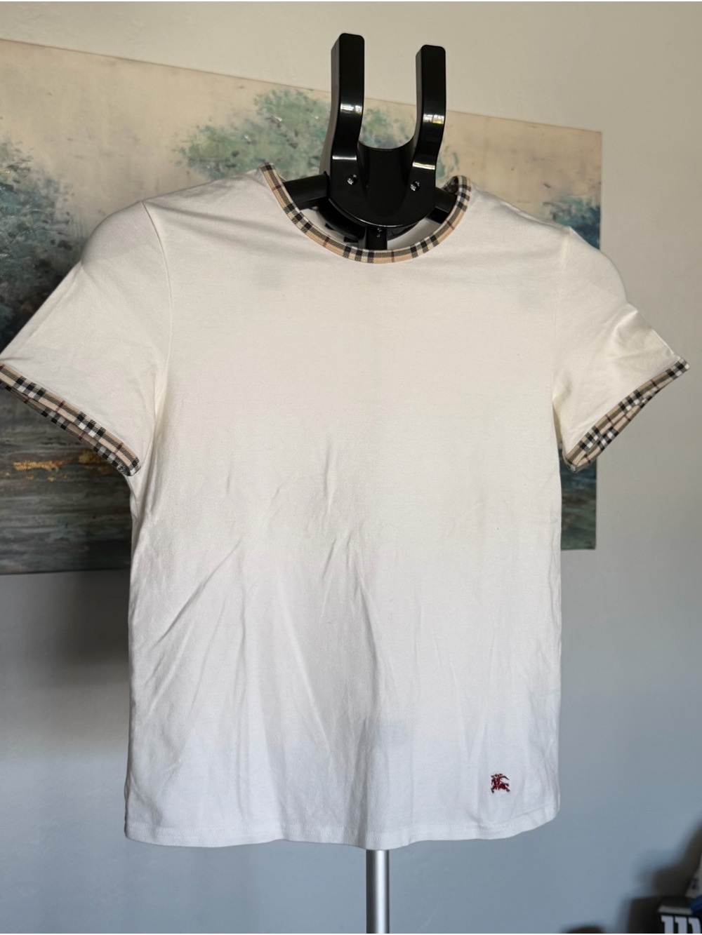 Burberry White Short-Sleeve Tee with Iconic Check Trim